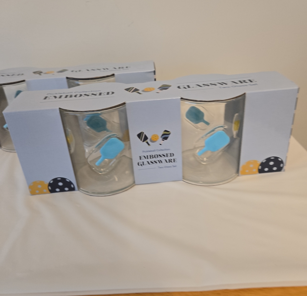 Pickleball Embossed Glassware Set of 4 NWT